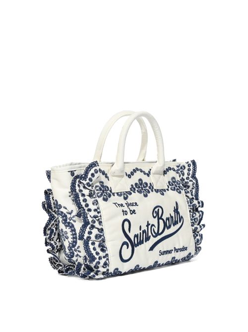 Borsa Colette Volant in cotone sangallo Bianco Blu Mc2 Saint Barth | COL002702534L